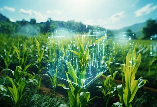 Maissikasvi digitaalisen sensoridatan ympäröimänä